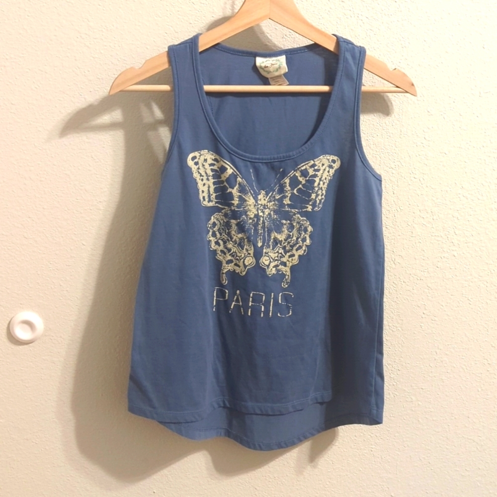 Blue Paris butterfly graphic tank